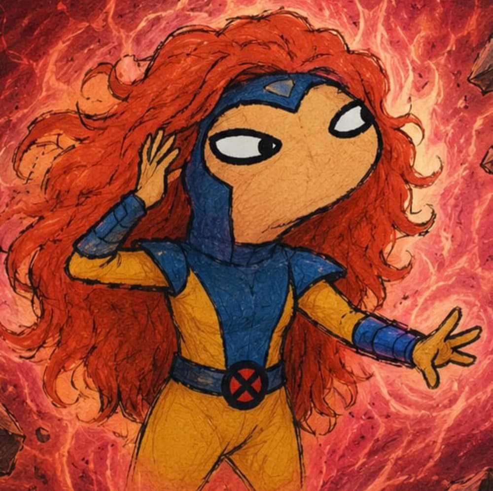 Jeen Gery surrounded by flames, facing the crypto meme army